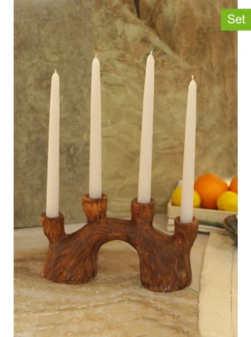 Lucky Bees 5-delige set: staafkaarsen & kaarshouder wit/bruin