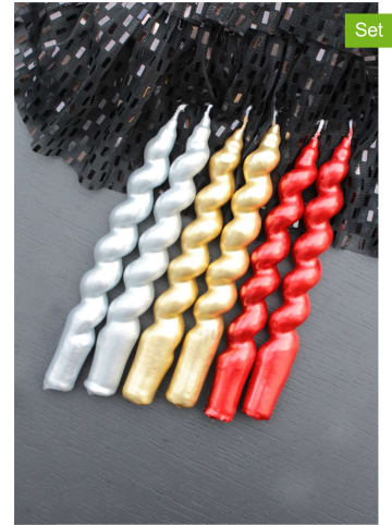 Lucky Bees 6-delige set: staafkaarsen zilverkleurig/goudkleurig/rood - 6x 50 g