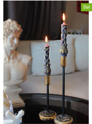 Lucky Bees 2-delige set: staafkaarsen donkerblauw/goudkleurig - 2x 50 g