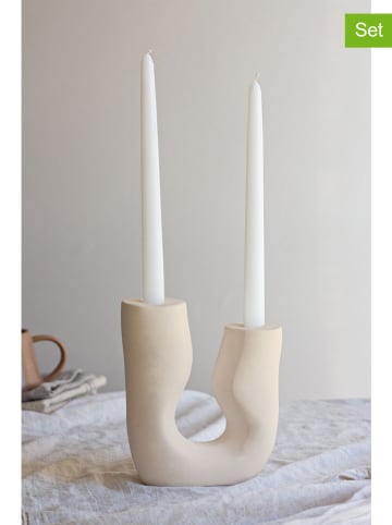 Lucky Bees 3tlg. Set: Stabkerzen & Kerzenhalter in Weiß/ Beige