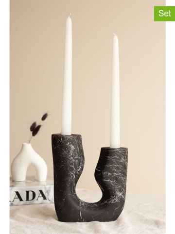Lucky Bees 3tlg. Set: Stabkerzen & Kerzenhalter in Weiß/ Schwarz
