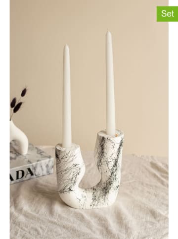 Lucky Bees 3-delige set: staafkaarsen & kaarshouder wit/zwart