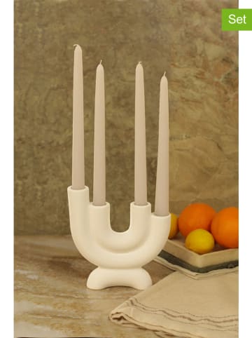 Lucky Bees 5-delige set: staafkaarsen & kaarshouder beige/wit