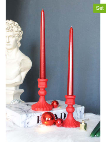 Lucky Bees 4-delige set: staafkaarsen & kaarshouder rood