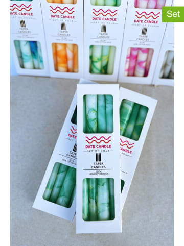 Lucky Bees 4-delige set: staafkaarsen groen/wit - 4x 65 g