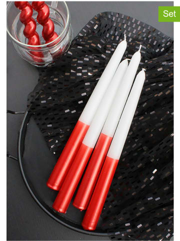 Lucky Bees 4-delige set: staafkaarsen wit/rood - 4x 65 g