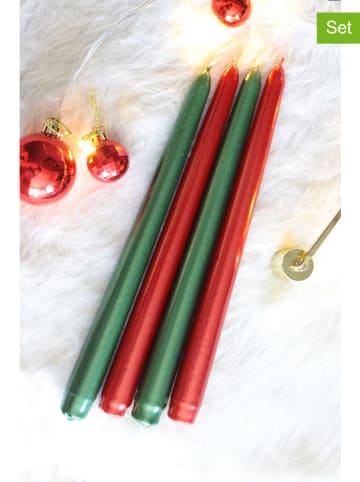 Lucky Bees 4-delige set: staafkaarsen rood/groen - 4x 65 g