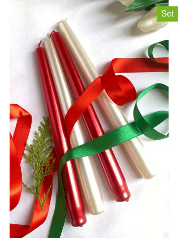 Lucky Bees Świece (4 szt.) w kolorze czerwonym i kremowym - 4x 65 g