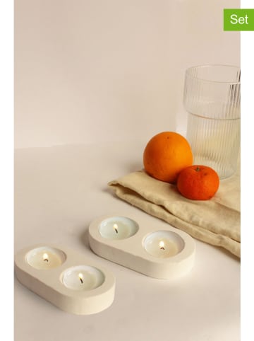 Lucky Bees 2-delige set: kaarshouder wit - (L)11 x (B)2,5 cm