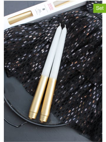 Lucky Bees 2-delige set: staafkaarsen goudkleurig/wit - 2x 60 g