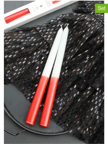 Lucky Bees 2-delige set: staafkaarsen rood/wit - 2x 60 g