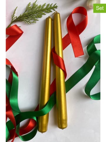 Lucky Bees 2-delige set: staafkaarsen goudkleurig - 2x 60 g