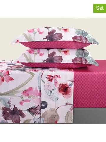 CXL by Christian Lacroix 4tlg. Set: Satin-Bettlaken und Kissenbezüge in Weiß/ Pink