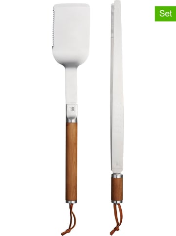 Fiskars 2tlg. Set: Grillzubehör ''Norden'' in Silber/ Braun - (L)44,1 cm