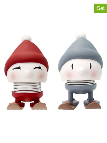 Hoptimist 2-delige set: decofiguren "Soft Skiing" rood/grijs - (B)9 x (H)10 x (s)7,5 cm