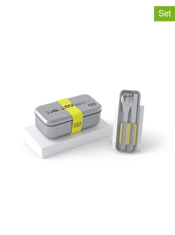 Monbento 5-delige lunchset "The Journey" zilverkleurig/geel