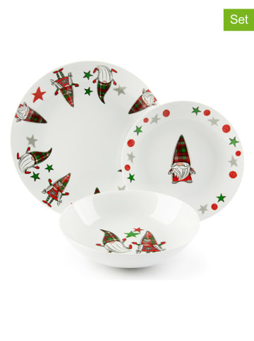 Trendy Kitchen by EXCÉLSA 18tlg. Tafelservice "Tartan Gnome" in Weiß/ Rot/ Grün