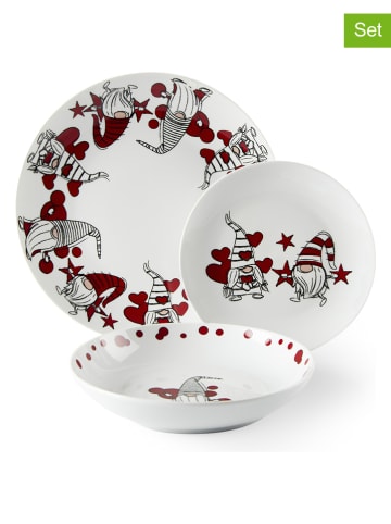 Trendy Kitchen by EXCÉLSA 18-delig tafelservies "Gnome Sweet Home" wit/rood