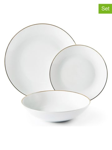Trendy Kitchen by EXCÉLSA 18-częściowy zestaw talerzy "Gold" w kolorze złoto-białym