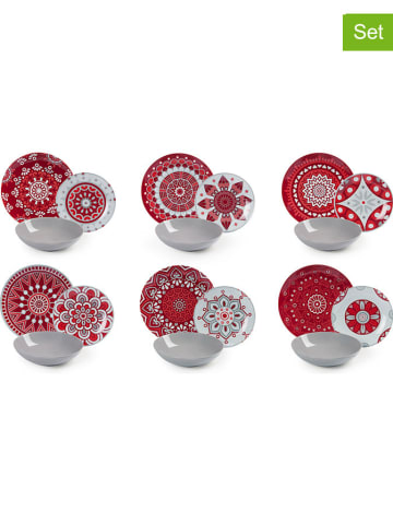 Trendy Kitchen by EXCÉLSA 18-delig tafelservies "Exelsa" rood/grijs