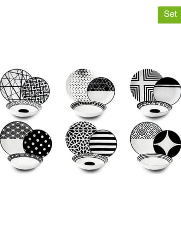 Trendy Kitchen by EXCÉLSA 18-częściowy zestaw talerzy w kolorze czarno-białym