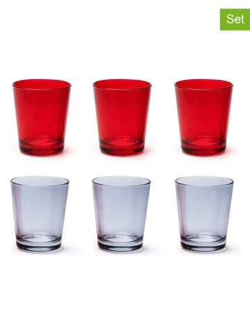 Trendy Kitchen by EXCÉLSA 6-delige set: glazen ''Portofino" rood/grijs - 300 ml