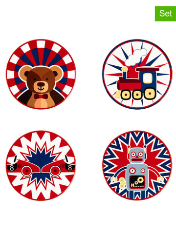 Trendy Kitchen by EXCÉLSA 4-delige set: onderzetters "Vintage Toys" rood/blauw - Ø 10,5 cm
