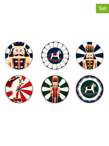 Trendy Kitchen by EXCÉLSA 6-delige onderzetterset "Vintage Christmas" rood/groen/blauw - Ø 10,5 cm