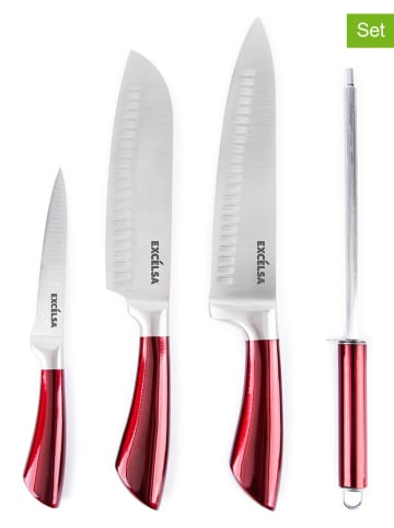 Trendy Kitchen by EXCÉLSA 4-delige set: keukenmessen "Phoenix" rood