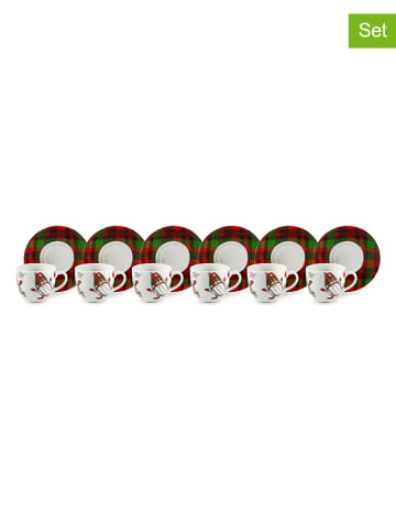 Trendy Kitchen by EXCÉLSA 6er- Set: Espressotassen "Tartan Gnome" in Weiß/ Rot/ Grün - 90 ml