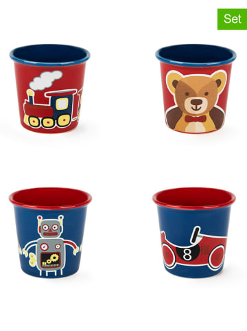 Trendy Kitchen by EXCÉLSA 4er-Set: Kaffeetassen "Vintage Toys" in Rot/ Dunkelblau - 90 ml