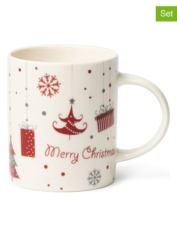 Trendy Kitchen by EXCÉLSA 4-delige set: koppen "Merry Christmas" crème/rood - 300 ml