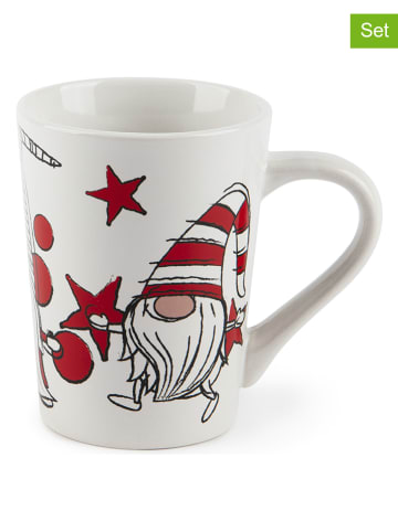 Trendy Kitchen by EXCÉLSA 4er-Set: Tassen "Gnome Sweet Home" in Weiß/ Rot - 380 ml