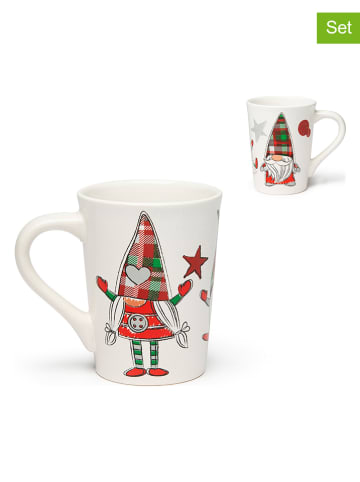 Trendy Kitchen by EXCÉLSA 4er-Set: Tassen "Tartan Gnome" in Weiß/ Rot - 380 ml