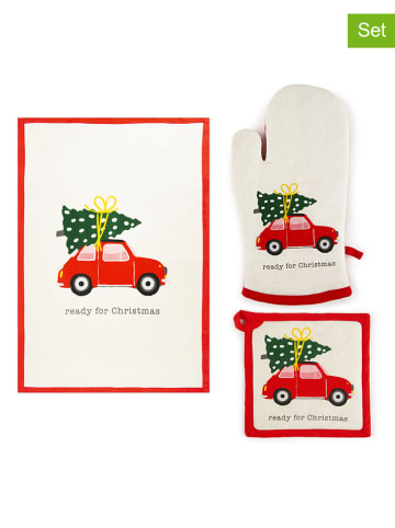 Trendy Kitchen by EXCÉLSA 3-częściowy zestaw "Ready for Christmas" w kolorze kremowo-czerwonym