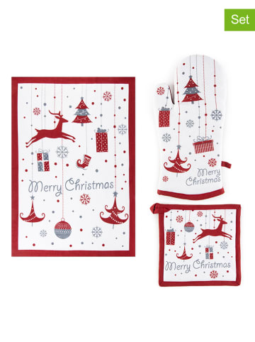Trendy Kitchen by EXCÉLSA 3-częściowy zestaw "Merry Christmas" w kolorze biało-czerwonym