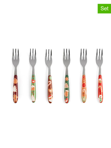 Trendy Kitchen by EXCÉLSA 6-delige set: dessertvorken "Wonderful Ginger" bruin/rood - (L)15 cm