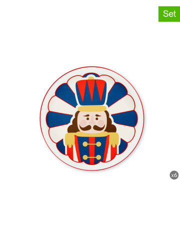 Trendy Kitchen by EXCÉLSA 6-delige set: serveerborden "Vintage Christmas" blauw/rood - Ø 31 cm