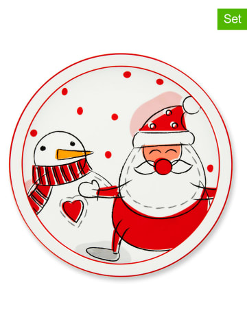 Trendy Kitchen by EXCÉLSA 6er-Set: Servierteller "Snowman" in Weiß/ Rot - Ø 31 cm