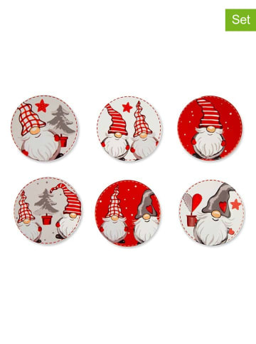 Trendy Kitchen by EXCÉLSA 6-delige set: onderzetters "Gnomo" wit/rood - Ø 10,5 cm
