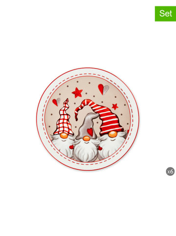 Trendy Kitchen by EXCÉLSA 6er-Set: Servierteller "Gnome" in Beige/ Rot - Ø 31 cm