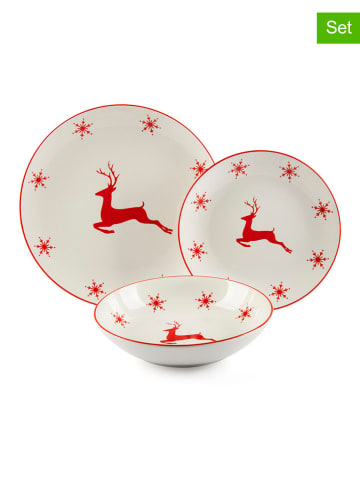 Trendy Kitchen by EXCÉLSA 18-częściowy zestaw talerzy "Nordic Christmas" w kolorze biało-czerwonym