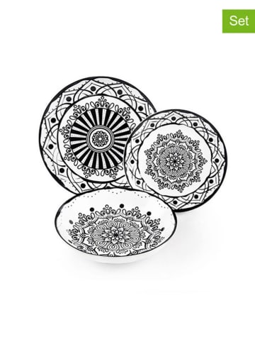Trendy Kitchen by EXCÉLSA 18-częściowy zestaw talerzy "Boheme" w kolorze biało-czarnym