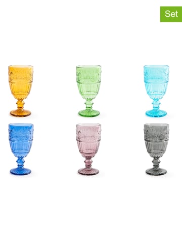 Trendy Kitchen by EXCÉLSA Kieliszki (6 szt.) "Country Flower" w różnych kolorach do wina - 350 ml