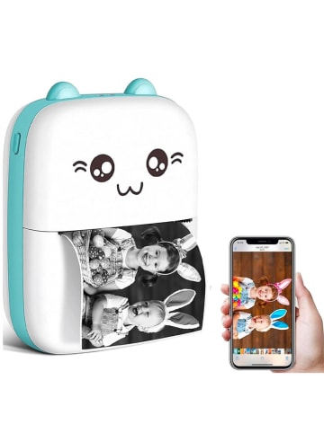 Techkidz Drukarka kieszonkowa "Cat" w kolorze turkusowo-białym - 6+