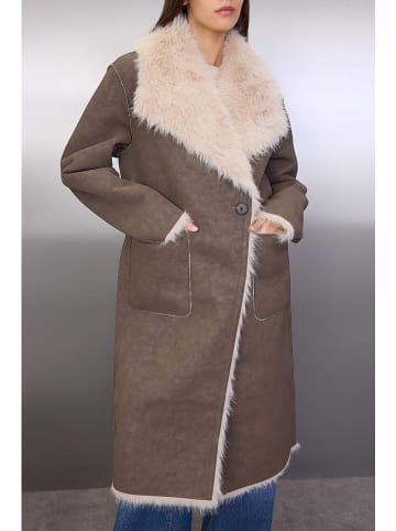 trendyol Płaszcz w kolorze szarobrązowym ze skóry syntetycznej