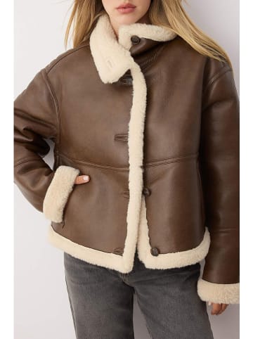 trendyol Kunstlederjacke in Braun/ Beige