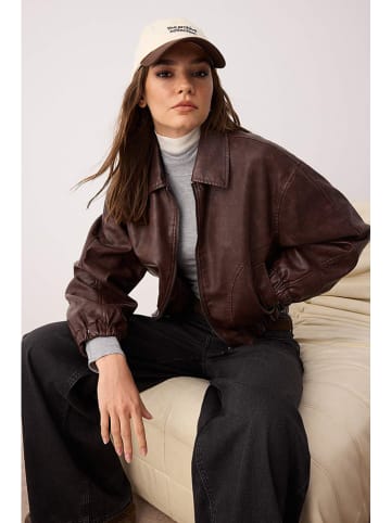 trendyol Kunstlederjacke in Dunkelbraun