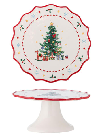 Bloomingville Etażerka "Naive Cake" w kolorze kremowo-czerwono-zielonym - wys. 9 x Ø 21 cm