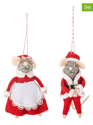Bloomingville 2-delige set: decohangers "Peo" rood/grijs - (L)12 cm